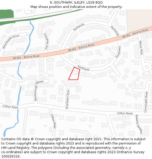 6, SOUTHWAY, ILKLEY, LS29 8QG: Location map and indicative extent of plot