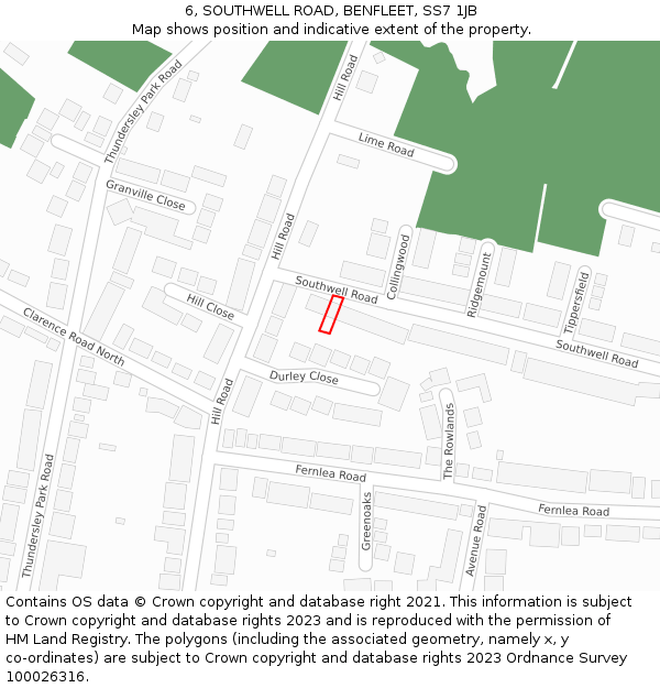 6, SOUTHWELL ROAD, BENFLEET, SS7 1JB: Location map and indicative extent of plot