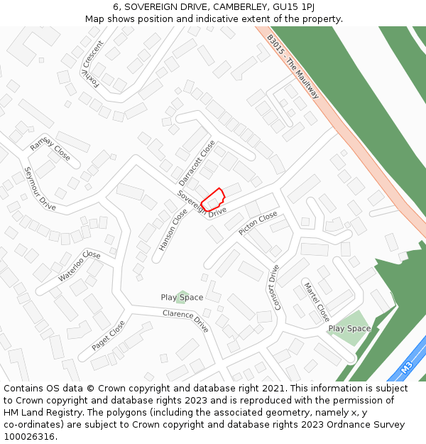 6, SOVEREIGN DRIVE, CAMBERLEY, GU15 1PJ: Location map and indicative extent of plot