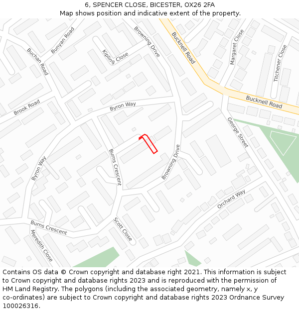 6, SPENCER CLOSE, BICESTER, OX26 2FA: Location map and indicative extent of plot