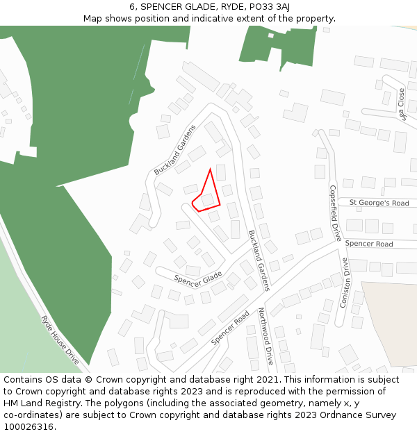 6, SPENCER GLADE, RYDE, PO33 3AJ: Location map and indicative extent of plot