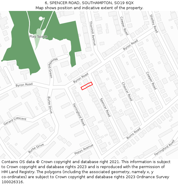 6, SPENCER ROAD, SOUTHAMPTON, SO19 6QX: Location map and indicative extent of plot