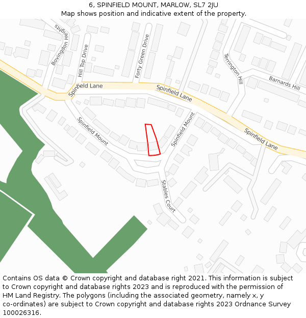 6, SPINFIELD MOUNT, MARLOW, SL7 2JU: Location map and indicative extent of plot