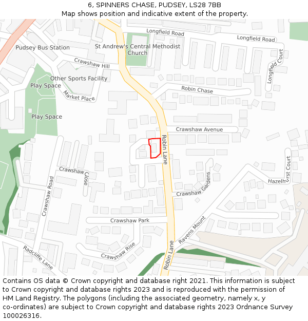 6, SPINNERS CHASE, PUDSEY, LS28 7BB: Location map and indicative extent of plot