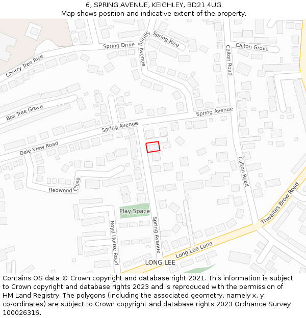 6, SPRING AVENUE, KEIGHLEY, BD21 4UG: Location map and indicative extent of plot