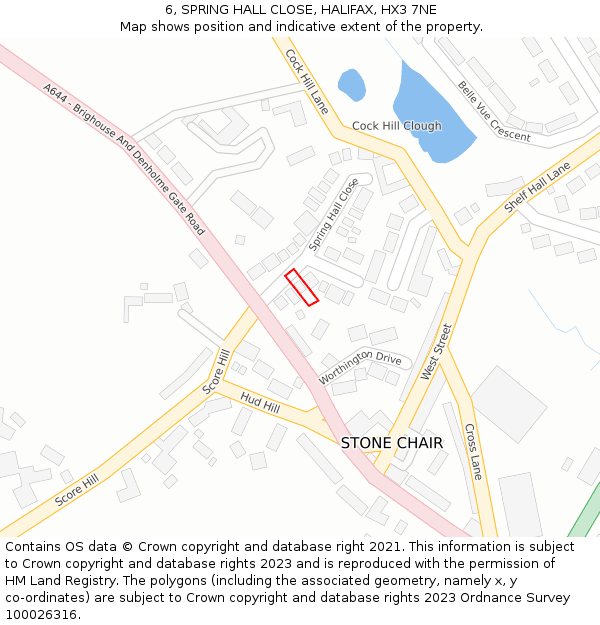 6, SPRING HALL CLOSE, HALIFAX, HX3 7NE: Location map and indicative extent of plot