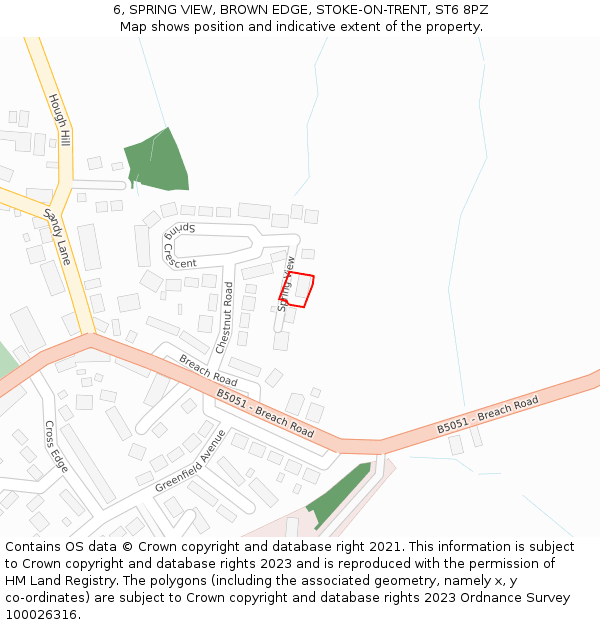 6, SPRING VIEW, BROWN EDGE, STOKE-ON-TRENT, ST6 8PZ: Location map and indicative extent of plot