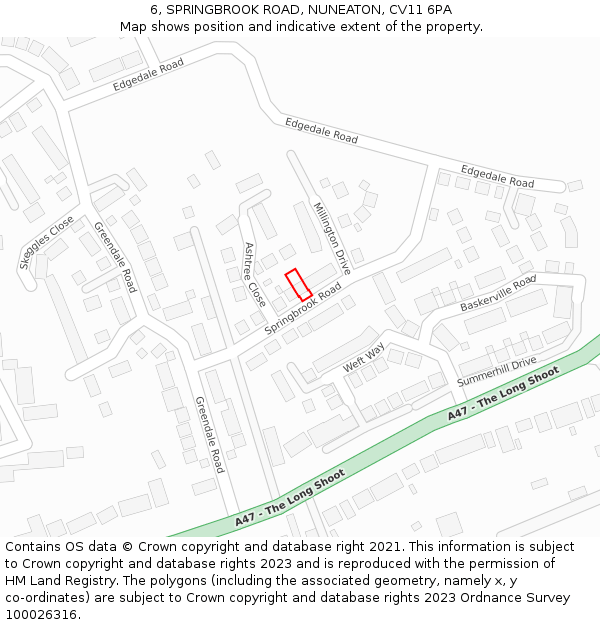 6, SPRINGBROOK ROAD, NUNEATON, CV11 6PA: Location map and indicative extent of plot