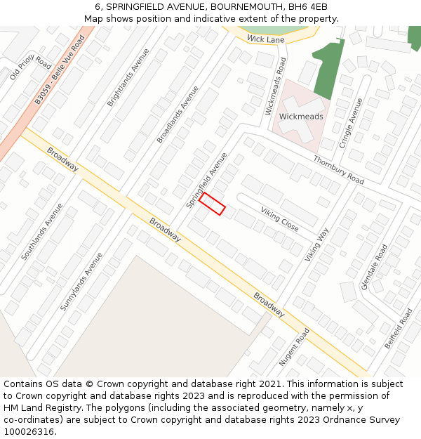 6, SPRINGFIELD AVENUE, BOURNEMOUTH, BH6 4EB: Location map and indicative extent of plot