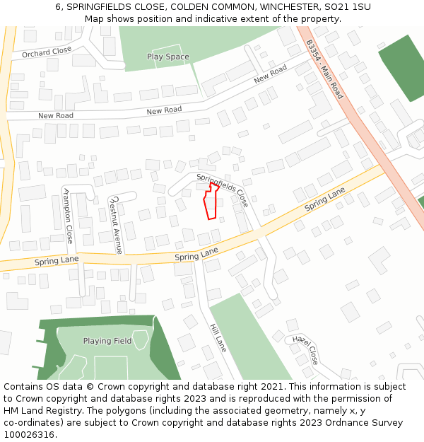 6, SPRINGFIELDS CLOSE, COLDEN COMMON, WINCHESTER, SO21 1SU: Location map and indicative extent of plot