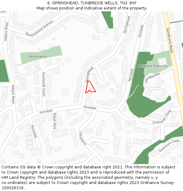 6, SPRINGHEAD, TUNBRIDGE WELLS, TN2 3NY: Location map and indicative extent of plot