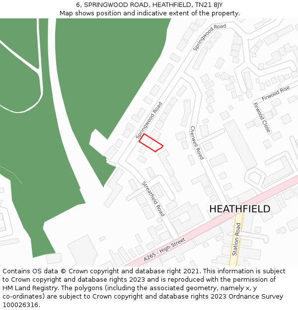 6, SPRINGWOOD ROAD, HEATHFIELD, TN21 8JY: Location map and indicative extent of plot