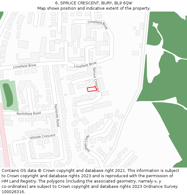 6, SPRUCE CRESCENT, BURY, BL9 6QW: Location map and indicative extent of plot