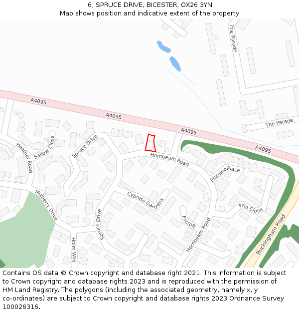 6, SPRUCE DRIVE, BICESTER, OX26 3YN: Location map and indicative extent of plot