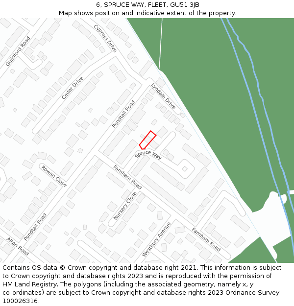 6, SPRUCE WAY, FLEET, GU51 3JB: Location map and indicative extent of plot