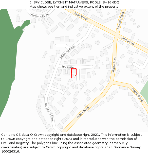 6, SPY CLOSE, LYTCHETT MATRAVERS, POOLE, BH16 6DQ: Location map and indicative extent of plot