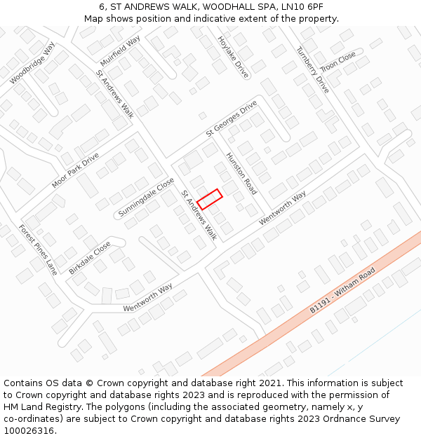 6, ST ANDREWS WALK, WOODHALL SPA, LN10 6PF: Location map and indicative extent of plot