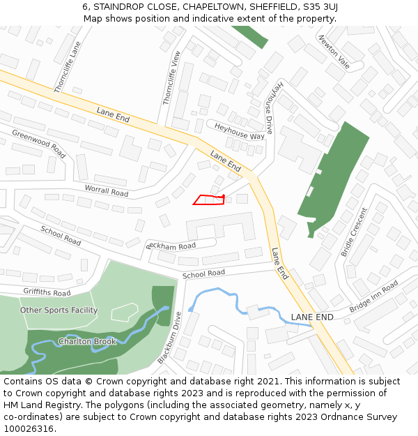 6, STAINDROP CLOSE, CHAPELTOWN, SHEFFIELD, S35 3UJ: Location map and indicative extent of plot