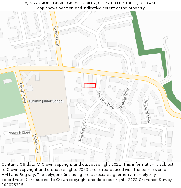 6, STAINMORE DRIVE, GREAT LUMLEY, CHESTER LE STREET, DH3 4SH: Location map and indicative extent of plot