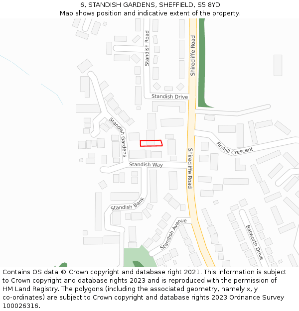 6, STANDISH GARDENS, SHEFFIELD, S5 8YD: Location map and indicative extent of plot