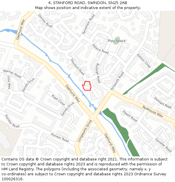 6, STANFORD ROAD, SWINDON, SN25 2AB: Location map and indicative extent of plot