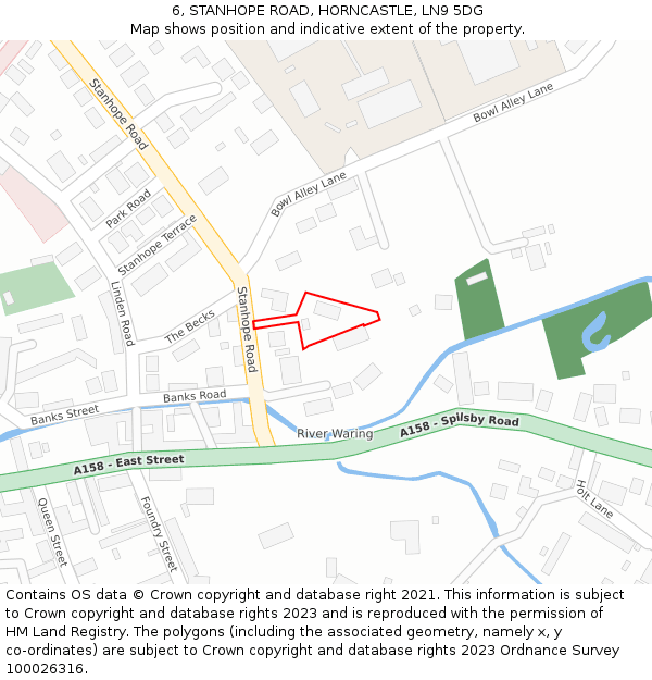 6, STANHOPE ROAD, HORNCASTLE, LN9 5DG: Location map and indicative extent of plot