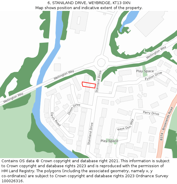 6, STANILAND DRIVE, WEYBRIDGE, KT13 0XN: Location map and indicative extent of plot