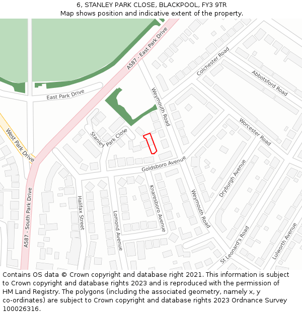 6, STANLEY PARK CLOSE, BLACKPOOL, FY3 9TR: Location map and indicative extent of plot