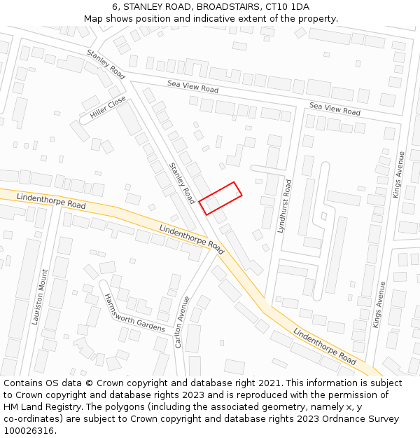 6, STANLEY ROAD, BROADSTAIRS, CT10 1DA: Location map and indicative extent of plot