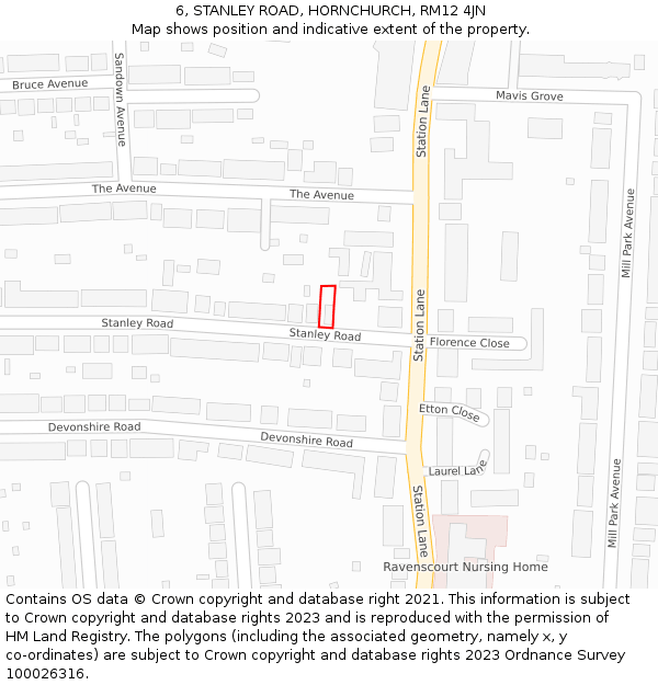 6, STANLEY ROAD, HORNCHURCH, RM12 4JN: Location map and indicative extent of plot