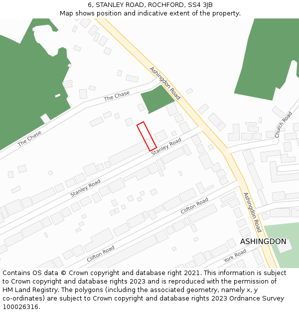 6, STANLEY ROAD, ROCHFORD, SS4 3JB: Location map and indicative extent of plot