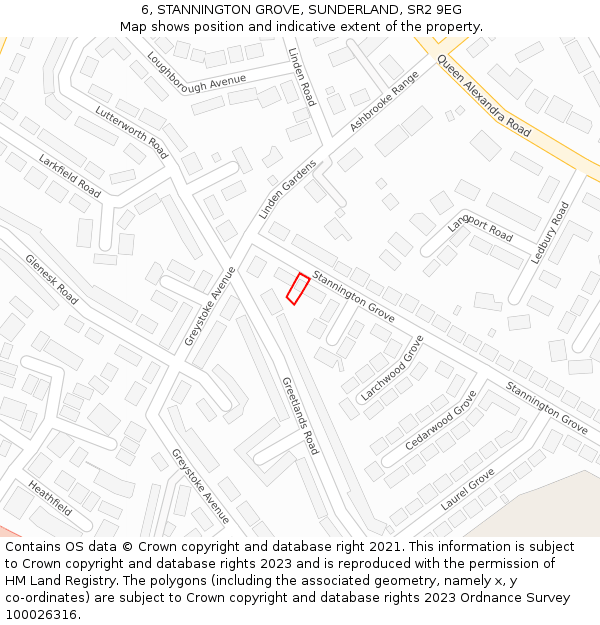 6, STANNINGTON GROVE, SUNDERLAND, SR2 9EG: Location map and indicative extent of plot