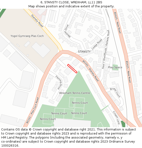 6, STANSTY CLOSE, WREXHAM, LL11 2BS: Location map and indicative extent of plot