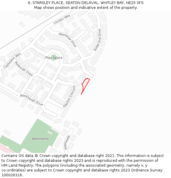 6, STARSLEY PLACE, SEATON DELAVAL, WHITLEY BAY, NE25 0FS: Location map and indicative extent of plot