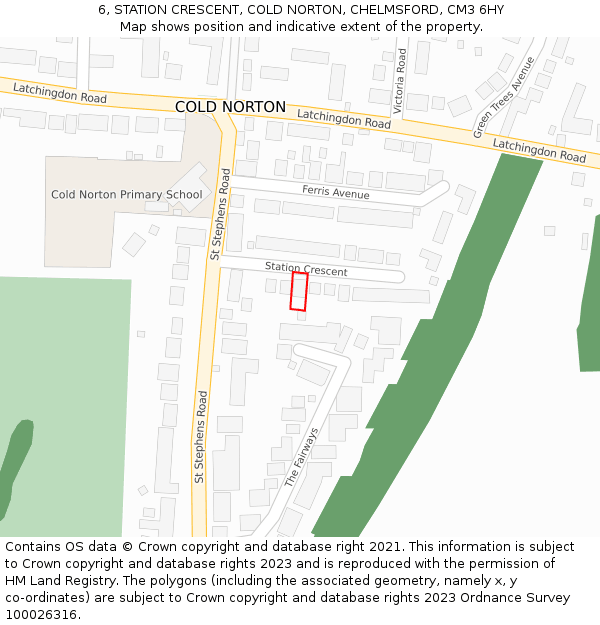 6, STATION CRESCENT, COLD NORTON, CHELMSFORD, CM3 6HY: Location map and indicative extent of plot
