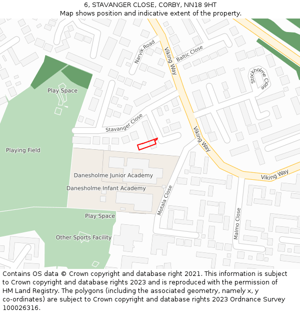 6, STAVANGER CLOSE, CORBY, NN18 9HT: Location map and indicative extent of plot