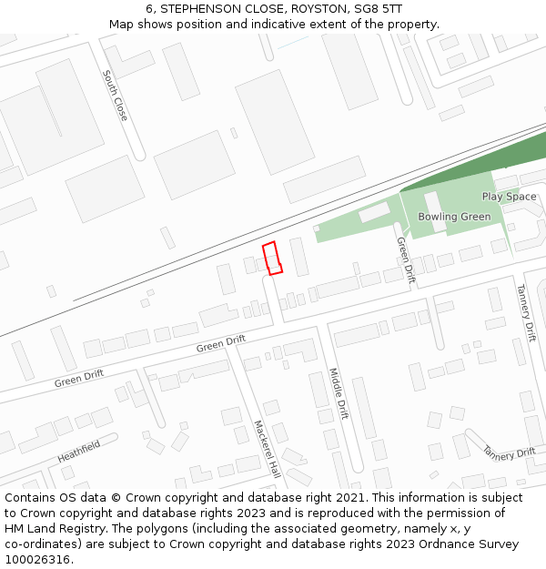 6, STEPHENSON CLOSE, ROYSTON, SG8 5TT: Location map and indicative extent of plot