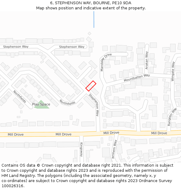 6, STEPHENSON WAY, BOURNE, PE10 9DA: Location map and indicative extent of plot