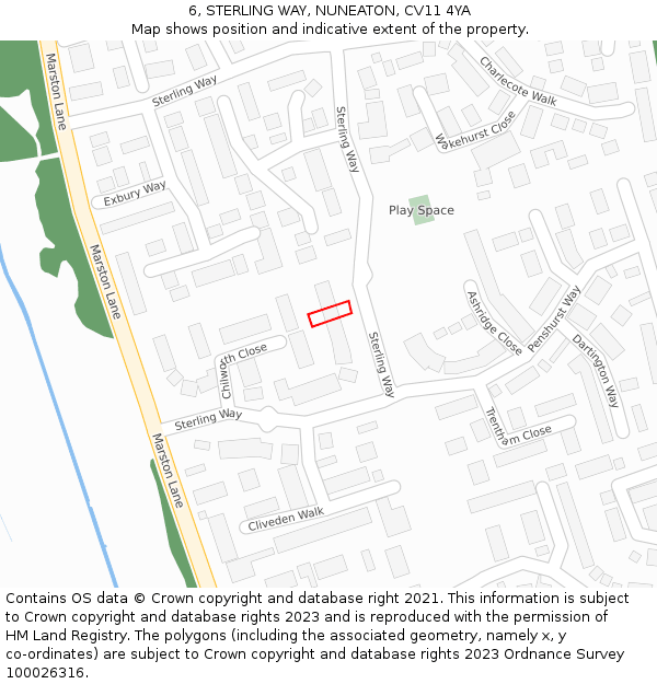 6, STERLING WAY, NUNEATON, CV11 4YA: Location map and indicative extent of plot