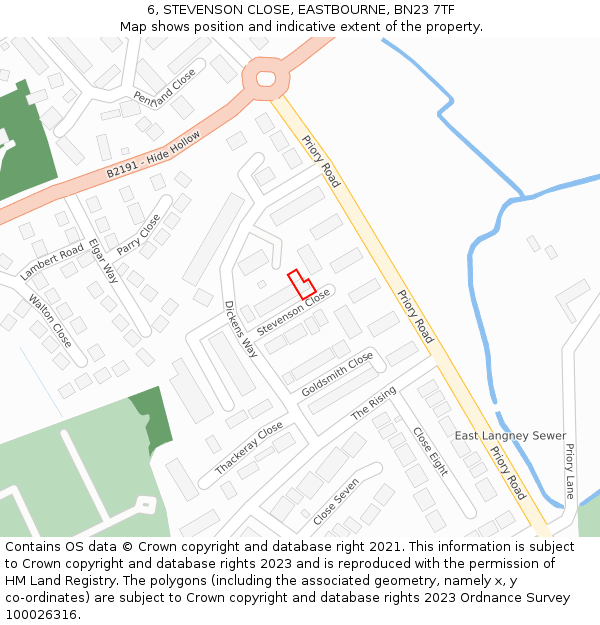 6, STEVENSON CLOSE, EASTBOURNE, BN23 7TF: Location map and indicative extent of plot