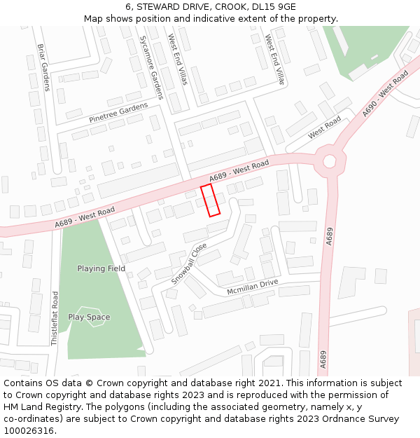 6, STEWARD DRIVE, CROOK, DL15 9GE: Location map and indicative extent of plot