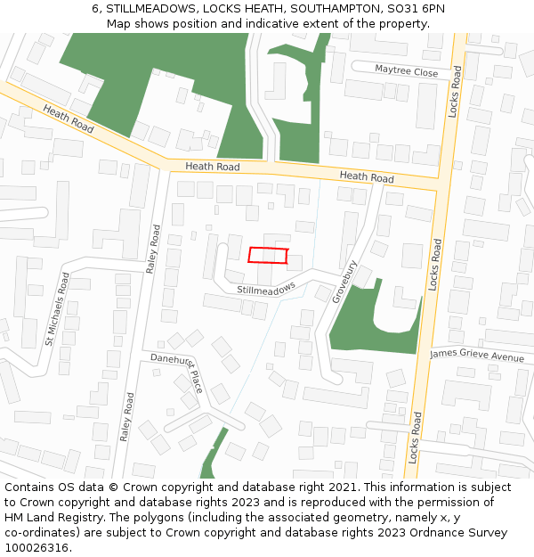 6, STILLMEADOWS, LOCKS HEATH, SOUTHAMPTON, SO31 6PN: Location map and indicative extent of plot