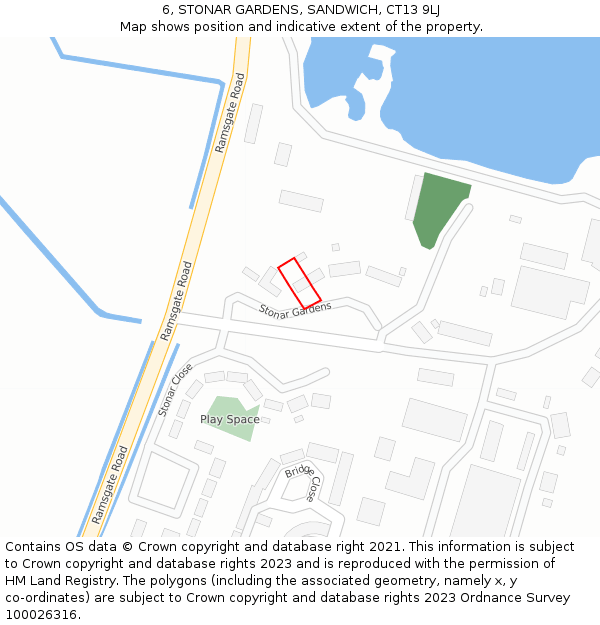 6, STONAR GARDENS, SANDWICH, CT13 9LJ: Location map and indicative extent of plot