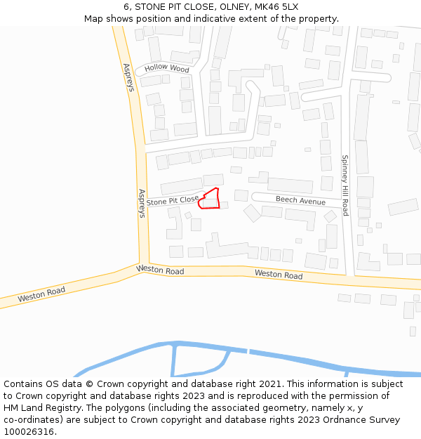 6, STONE PIT CLOSE, OLNEY, MK46 5LX: Location map and indicative extent of plot