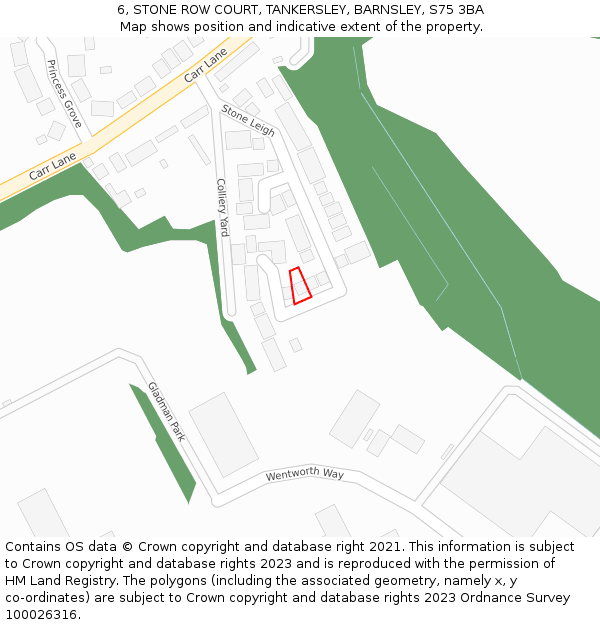 6, STONE ROW COURT, TANKERSLEY, BARNSLEY, S75 3BA: Location map and indicative extent of plot