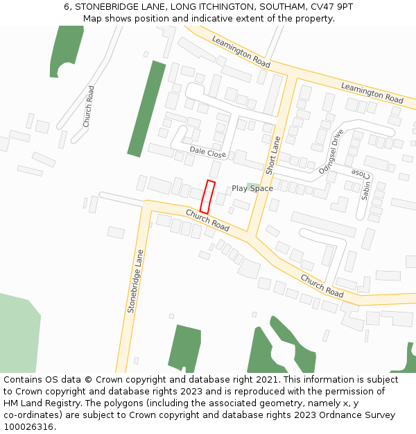 6, STONEBRIDGE LANE, LONG ITCHINGTON, SOUTHAM, CV47 9PT: Location map and indicative extent of plot