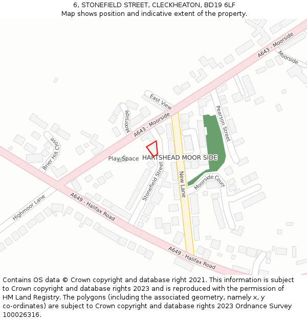 6, STONEFIELD STREET, CLECKHEATON, BD19 6LF: Location map and indicative extent of plot