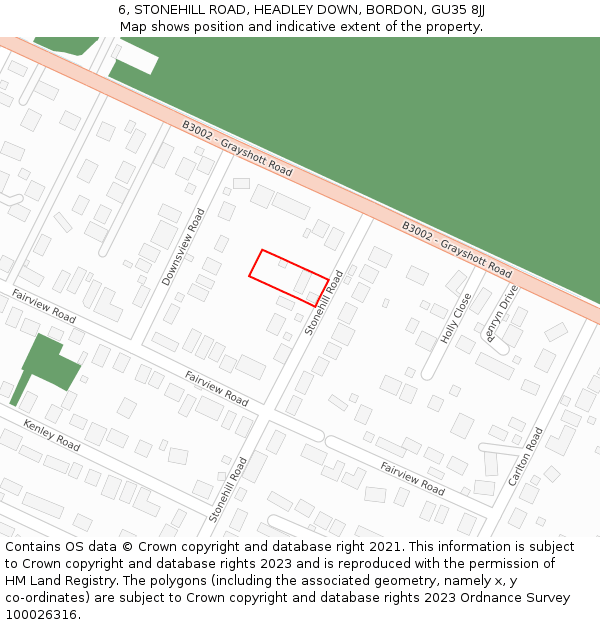 6, STONEHILL ROAD, HEADLEY DOWN, BORDON, GU35 8JJ: Location map and indicative extent of plot