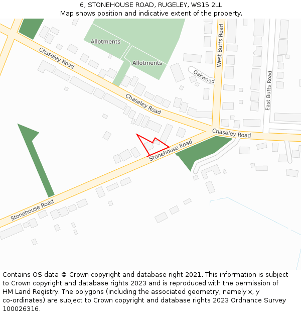 6, STONEHOUSE ROAD, RUGELEY, WS15 2LL: Location map and indicative extent of plot