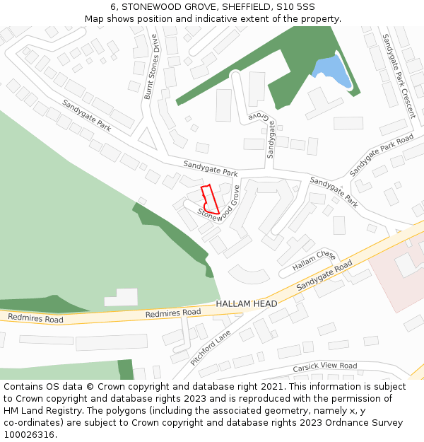 6, STONEWOOD GROVE, SHEFFIELD, S10 5SS: Location map and indicative extent of plot